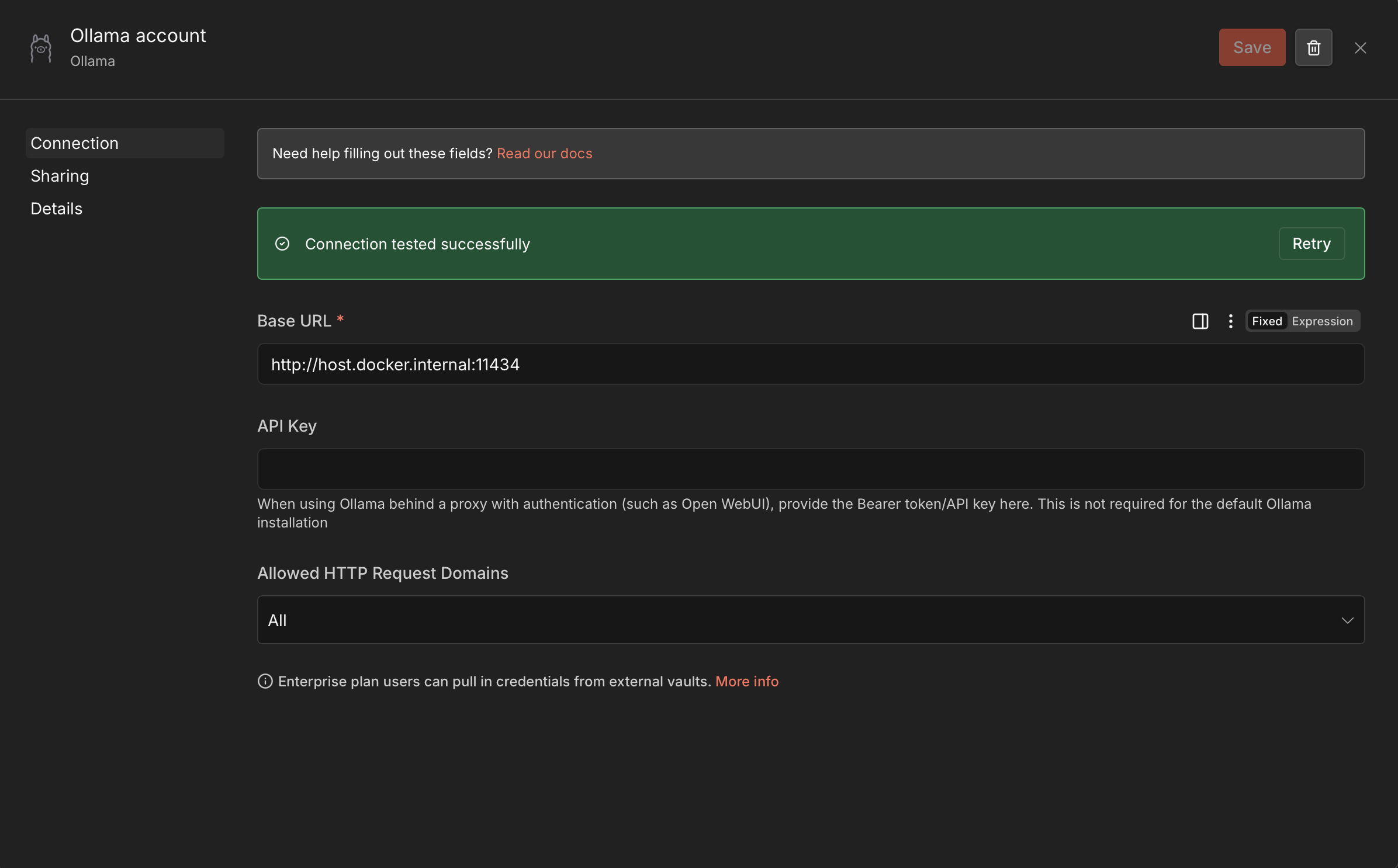 n8n Ollama credential config