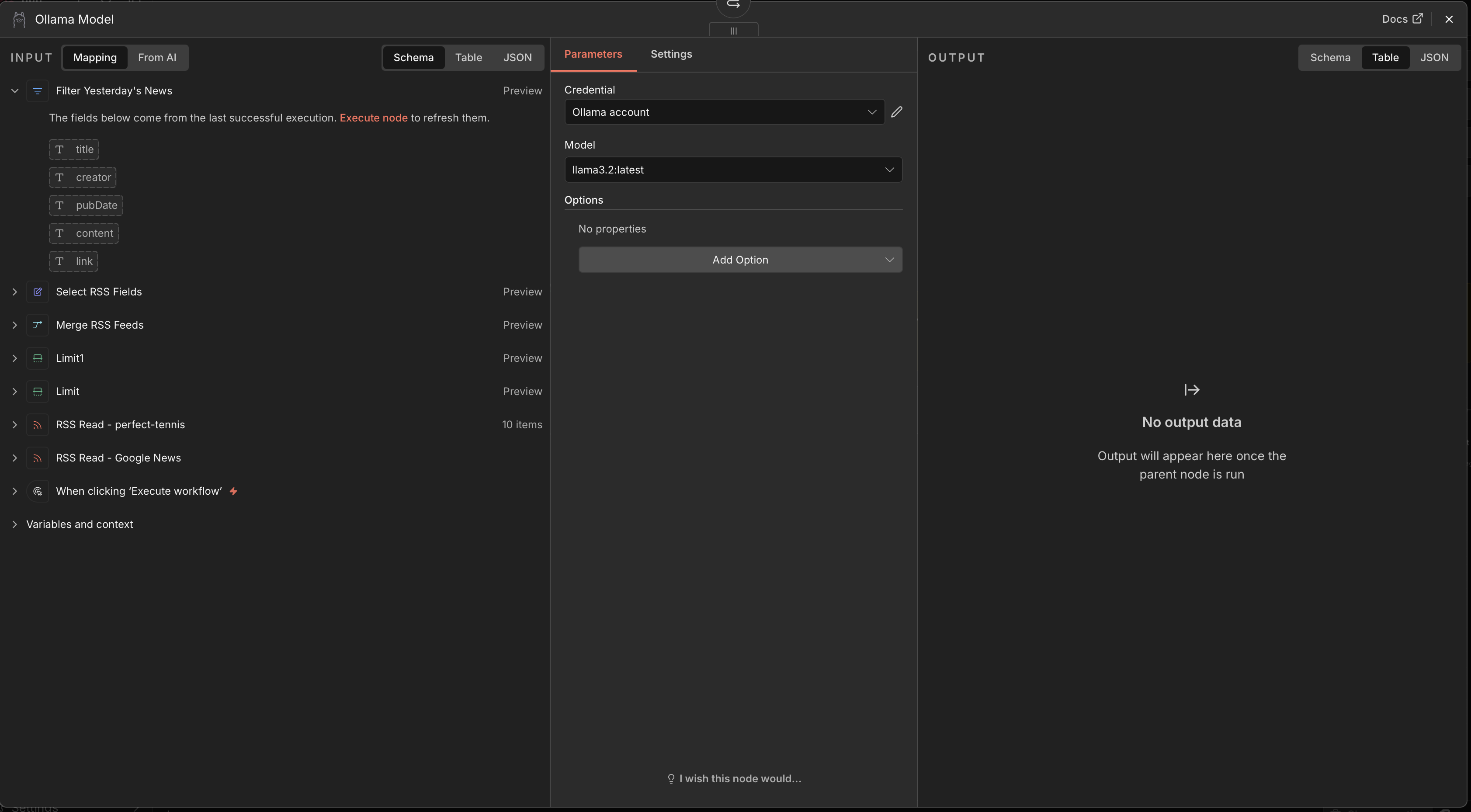 Ollama Model node configuration
