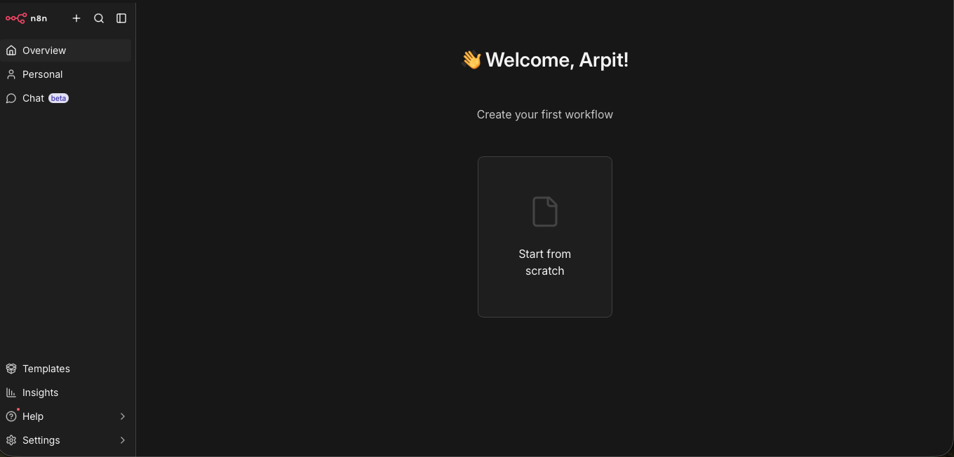 n8n editor — start page