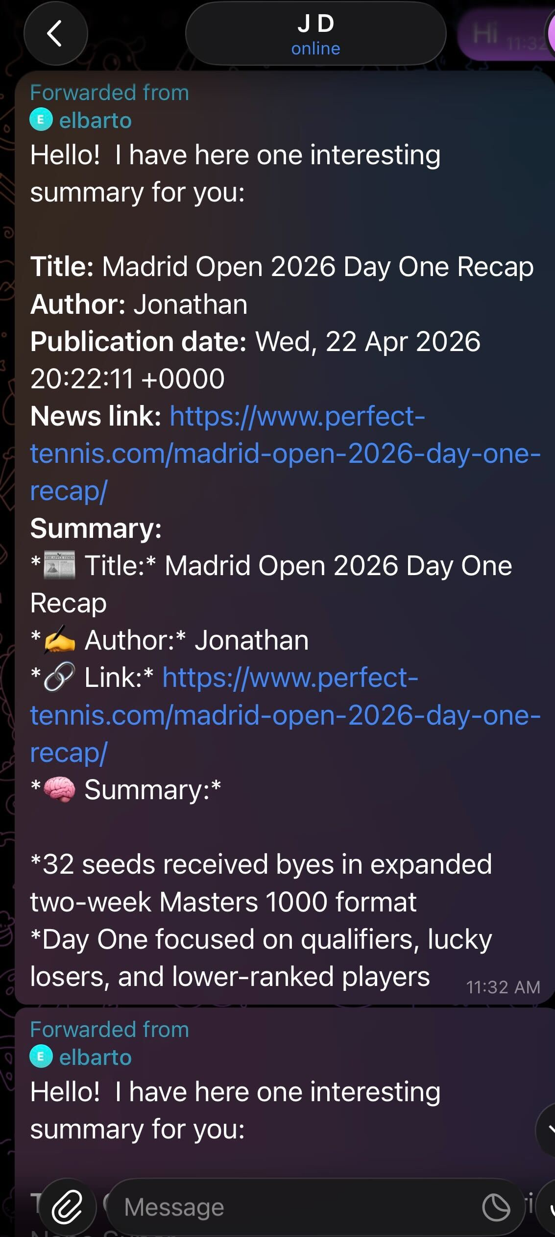 Telegram output